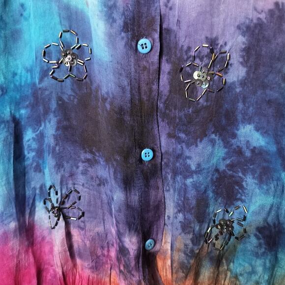 2 Of Us Tie Dye Button Up Shirt Beaded Flower Boho Hippie - Picture 10 of 14